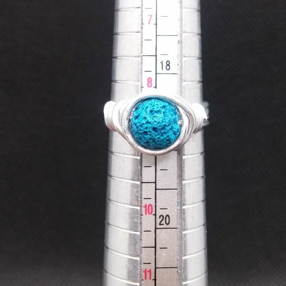 Artisan Turquoise Lava Stone Ring Silver Tone Wire Wrapped Diffuser Boho Sz 8.5 - Picture 9 of 13
